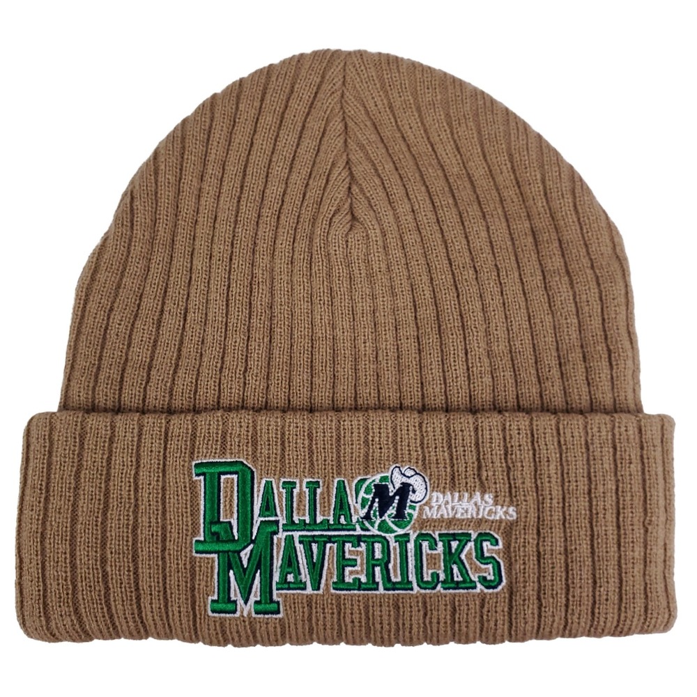 Dallas Mavs Mitchell & Ness NBA Cuff Knit Hat Cap 3D Embroidery Logo Khaki New